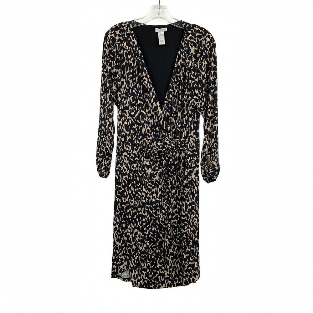 Cache Black Beige Midi Dress A-Line Silhouette | Womens L